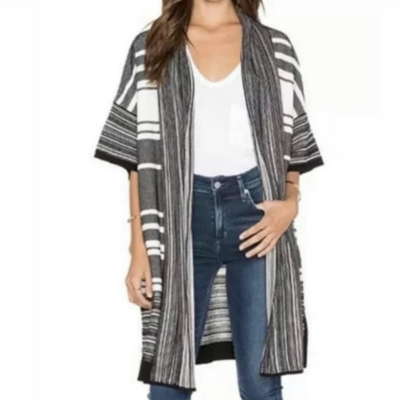 Vince large open front long striped cardigan sweater short sleeve boho chic - Picture 1 of 9